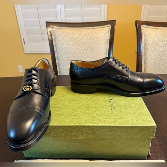 New Gucci GG Logo Star Brogue Lace Up Dress Shoes Black Size UK 12 / US 12.5 - Picture 9 of 16